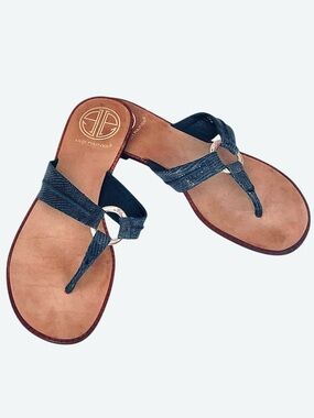 Lilly Pulitzer Leather Thong Sandal Navy Blue Textured Leather  Slip-on Size 7.5